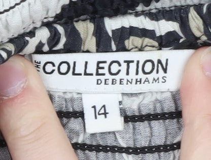 Debenhams Women Black Geometric A-Line Strapless Cotton Summer Dress Size 14