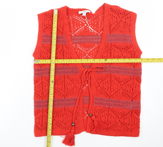 Marks and Spencer Women's Red Knit Sleeveless Tassel Vest S