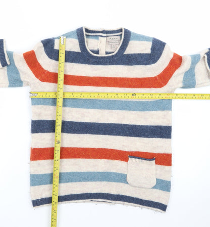 Karen Women Beige Striped Lambswool Blend Crew Neck Jumper Size 12 M