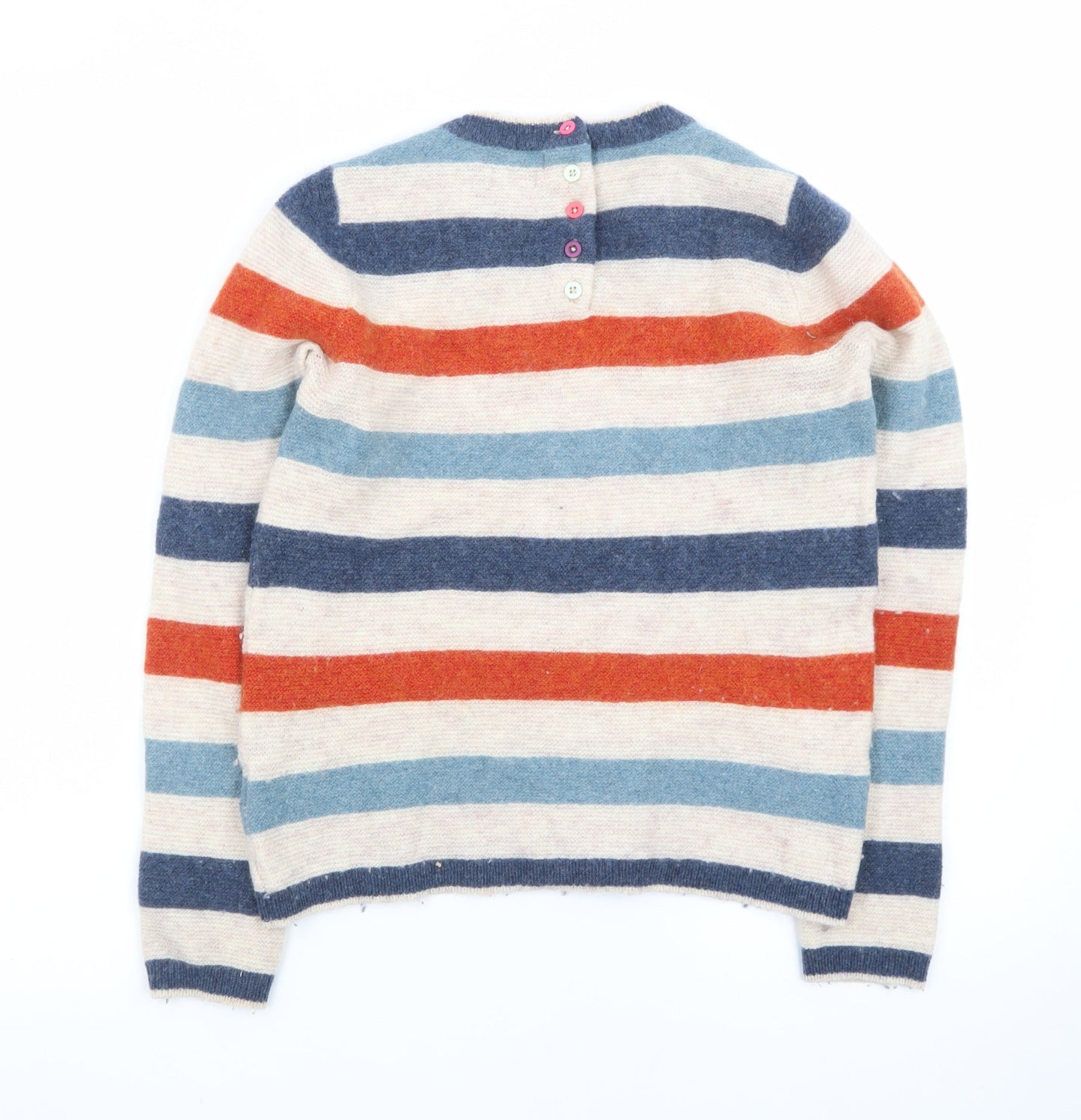 Karen Women Beige Striped Lambswool Blend Crew Neck Jumper Size 12 M