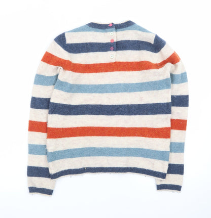 Karen Women Beige Striped Lambswool Blend Crew Neck Jumper Size 12 M