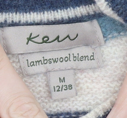 Karen Women Beige Striped Lambswool Blend Crew Neck Jumper Size 12 M