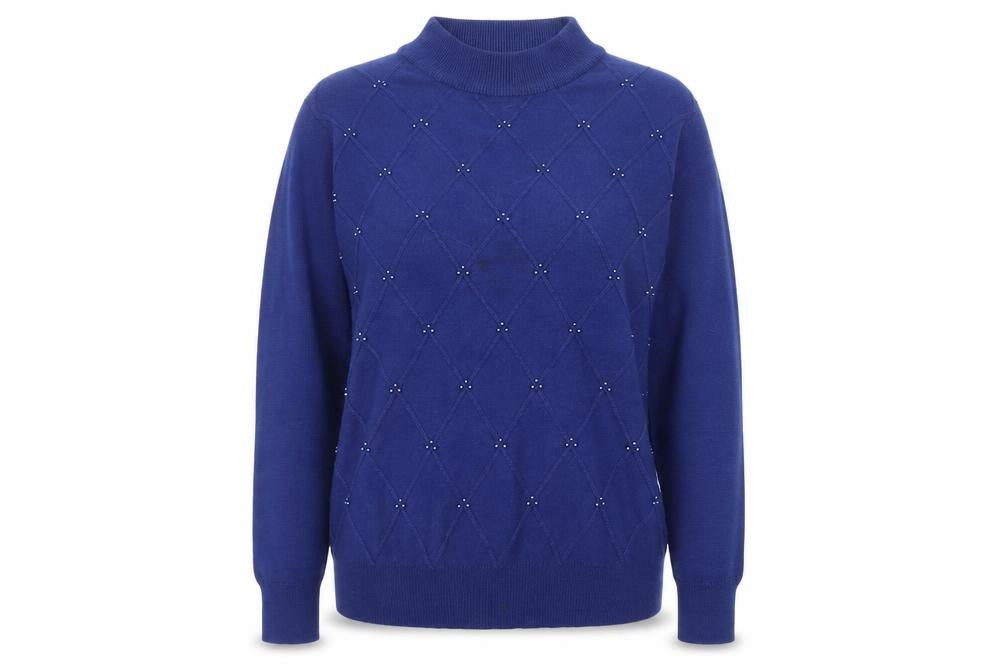 Honor Millburn Women's Blue Mock Neck Beaded Jumper Size 14-16
