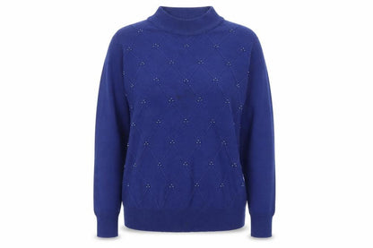 Honor Millburn Women's Blue Mock Neck Beaded Jumper Size 14-16