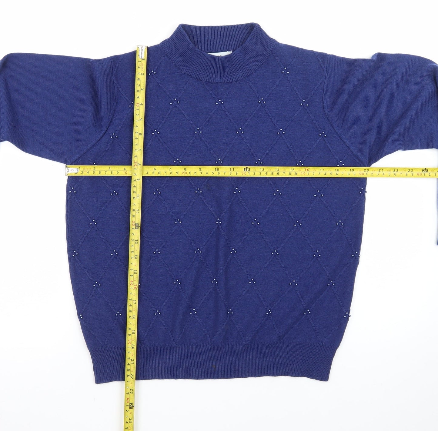 Honor Millburn Women's Blue Mock Neck Beaded Jumper Size 14-16