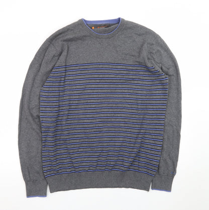 Ben Sherman Men's Grey Striped Cotton Knit Jumper XL