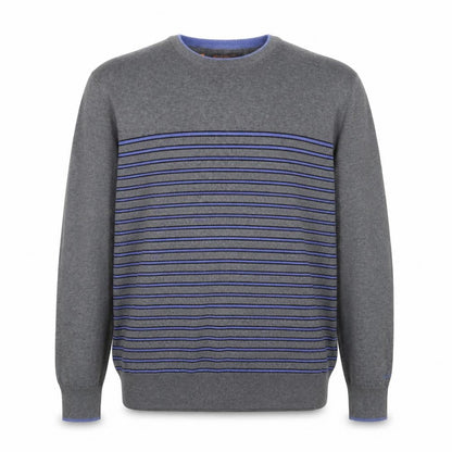 Ben Sherman Men's Grey Striped Cotton Knit Jumper XL