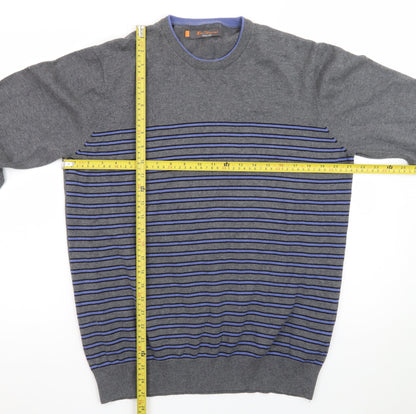 Ben Sherman Men's Grey Striped Cotton Knit Jumper XL