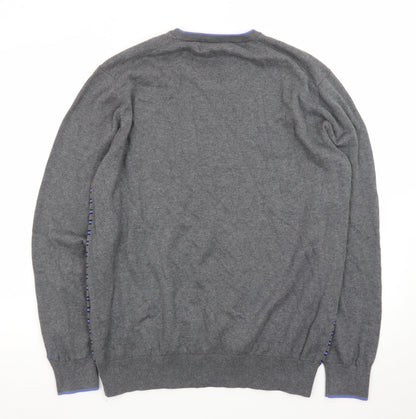 Ben Sherman Men's Grey Striped Cotton Knit Jumper XL