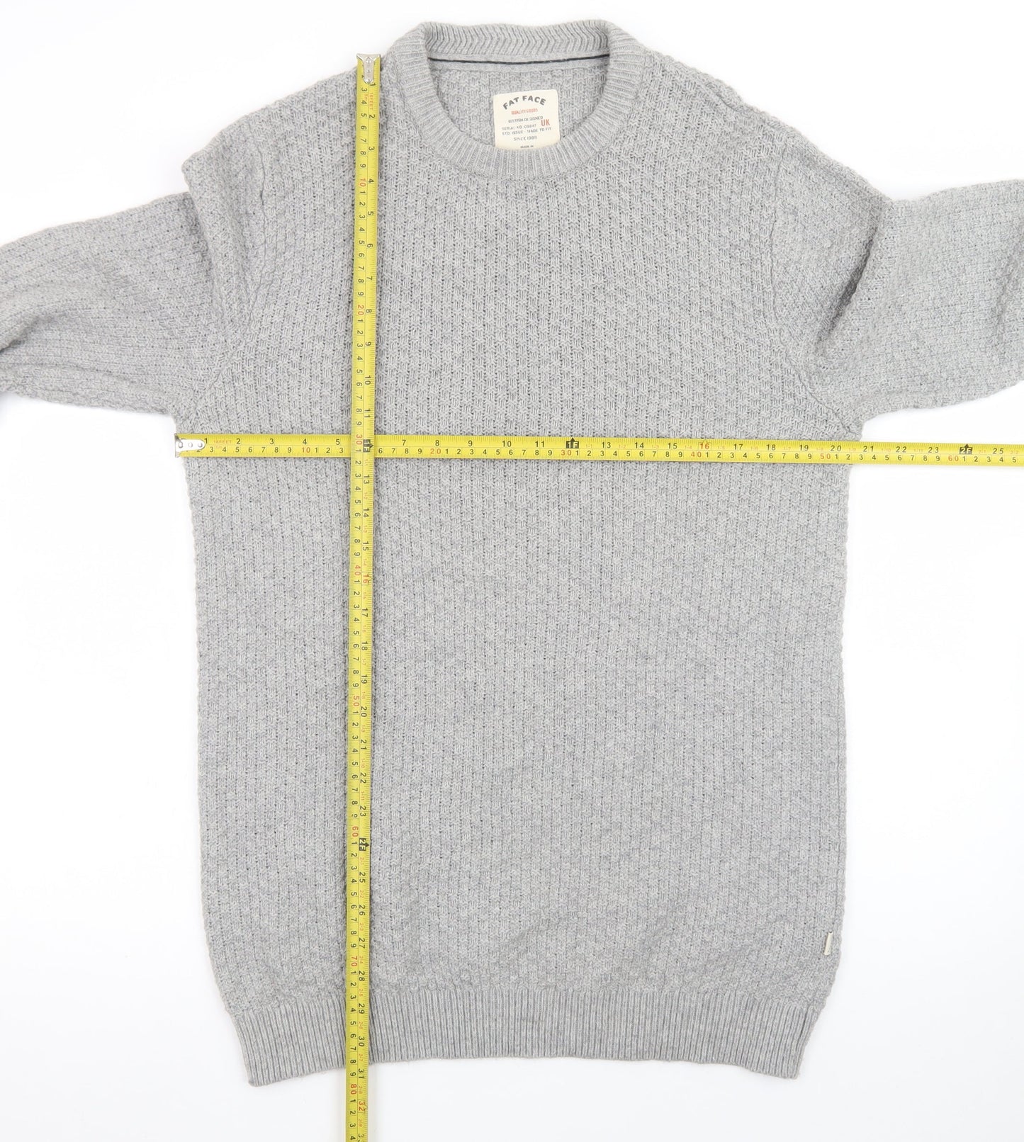 Fat Face Men's Grey Waffle Knit Cotton Wool Pullover Jumper Size M
