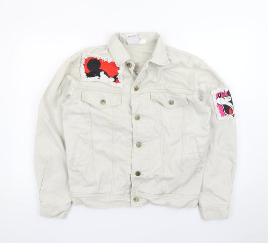 Mickey & Co. Women's Beige Cotton Cartoon Denim Jacket S Retro