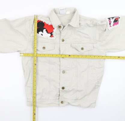 Mickey & Co. Women's Beige Cotton Cartoon Denim Jacket S Retro