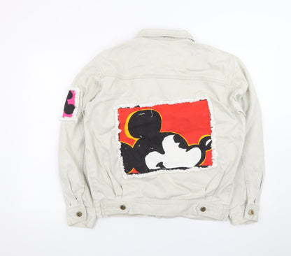 Mickey & Co. Women's Beige Cotton Cartoon Denim Jacket S Retro