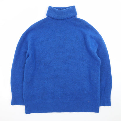 ZARA Womens Blue Roll Neck Wool Blend Jumper Size 12