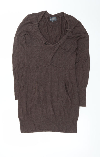 Apricot Women Brown Long Sleeve Knit Jumper Dress Size S