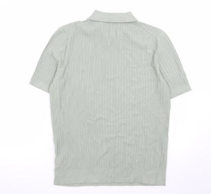 Marks and Spencer Men's Green Cotton Polo Shirt M Zip Neck