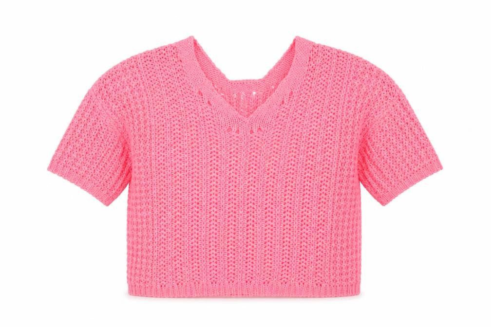 Next Women's Pink V-Neck Short Sleeve Acrylic Knit Jumper Size M