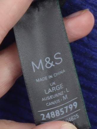 Marks and Spencer Women's Blue Hooded V-Neck Ribbed Knit Jumper Size L