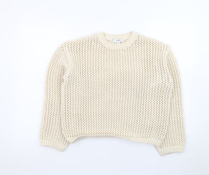 Marks and Spencer Women Beige Open Knit Cotton Jumper Size S