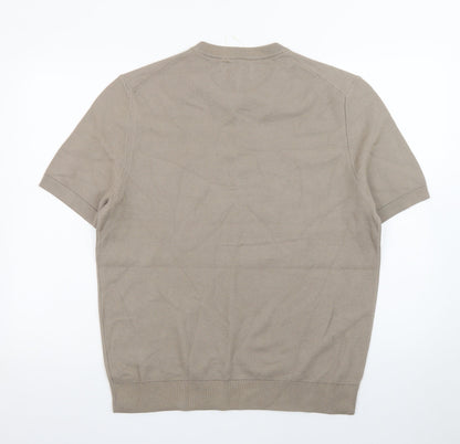 Marks and Spencer Men's Beige Cotton Rich Crew Neck Short Sleeve T-Shirt Size L