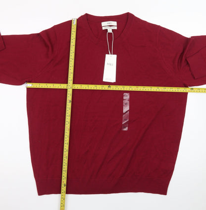 Marks and Spencer Men's Red Merino Wool Crew Neck Jumper L