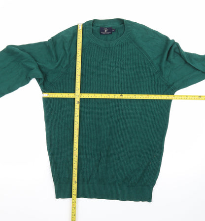 MO Casual Men's Green Waffle-Knit Cotton Pullover Jumper Size M