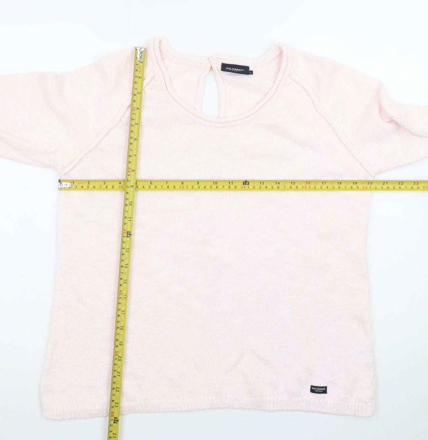 Holebrook Sweden Womens Pink Cotton Knit Jumper Size L Scoop Neck