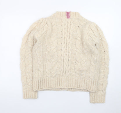 White Stuff Women Beige Cable Knit Cardigan UK 12 Wool Blend