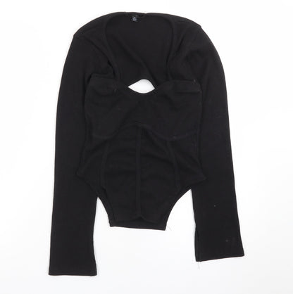 Missguided Women’s Black Ribbed Long Sleeve Cropped Bodysuit UK 8