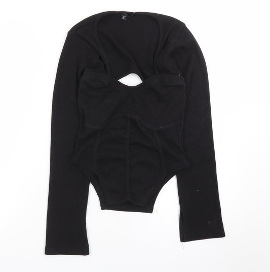 Missguided Women’s Black Ribbed Long Sleeve Cropped Bodysuit UK 8