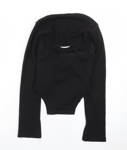 Missguided Women’s Black Ribbed Long Sleeve Cropped Bodysuit UK 8