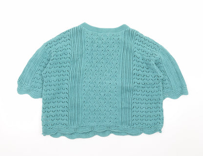 Marks and Spencer Women Green Cotton Short Sleeve Knit Jumper Size 14