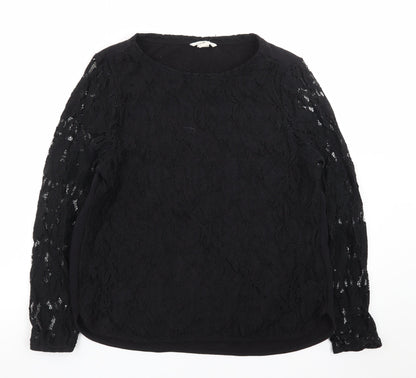 H&M Women Black Lace Long Sleeve Crew Neck Jumper Size 14