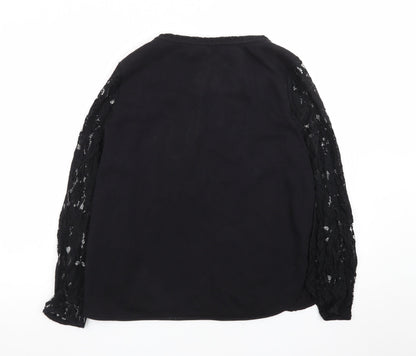 H&M Women Black Lace Long Sleeve Crew Neck Jumper Size 14