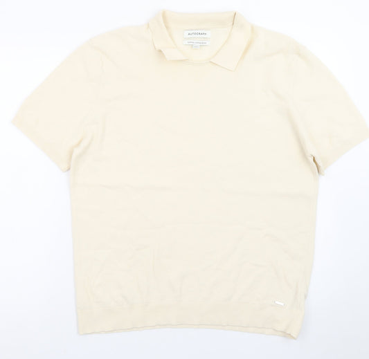 Marks and Spencer Autograph Men's Beige Supima Cotton Polo Shirt L