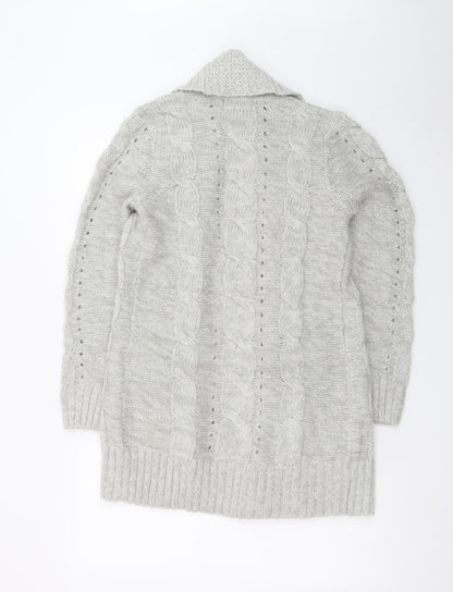 New Look Women Grey Long Sleeve Chunky-Knit Acrylic Cardigan UK 10