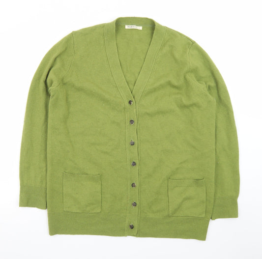 WoolOvers Women Green L Cardigan V-Neck Long Sleeve Wool Blend