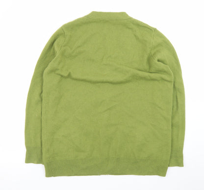 WoolOvers Women Green L Cardigan V-Neck Long Sleeve Wool Blend