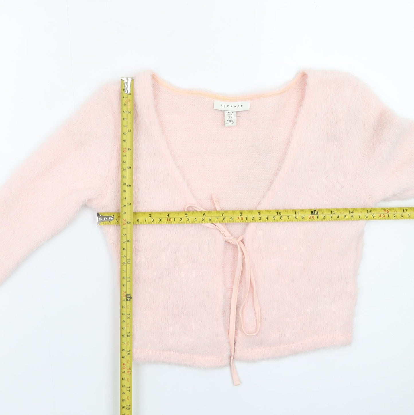 Topshop Women's Pink Petite V-Neck Tie Front Cardigan Size 6