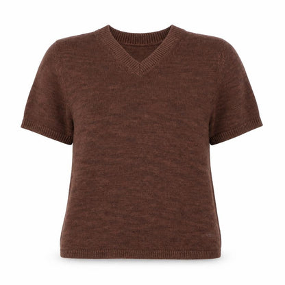 Marks and Spencer Women's Brown Wool Blend V-Neck Jumper M