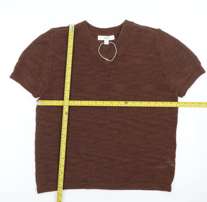 Marks and Spencer Women's Brown Wool Blend V-Neck Jumper M