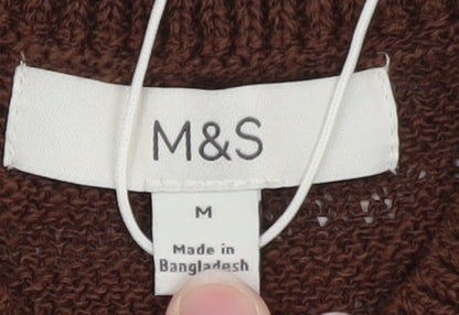 Marks and Spencer Women's Brown Wool Blend V-Neck Jumper M