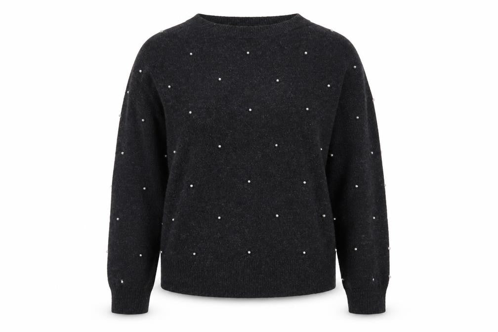H&M Women's Black Beaded Crew Neck Knit Jumper Size S