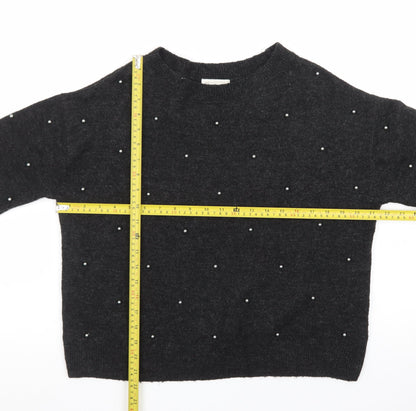 H&M Women's Black Beaded Crew Neck Knit Jumper Size S