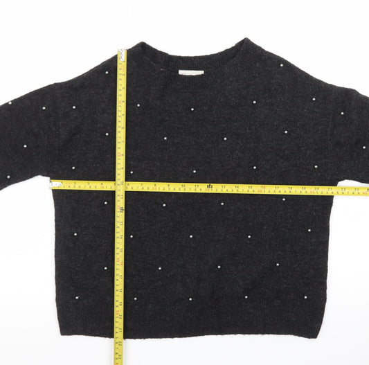 H&M Women's Black Beaded Crew Neck Knit Jumper Size S