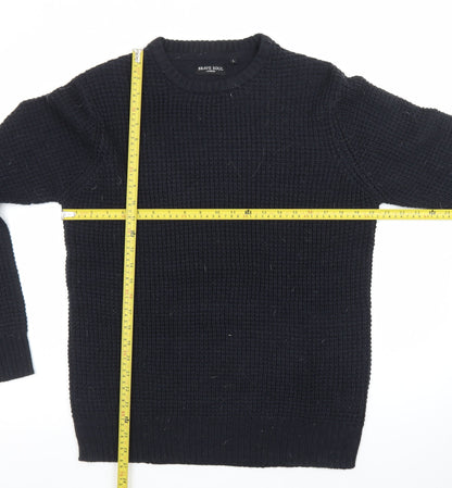 Brave Soul Men's Black Waffle Knit Crew Neck Jumper Size L