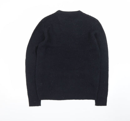 Brave Soul Men's Black Waffle Knit Crew Neck Jumper Size L
