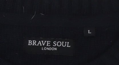 Brave Soul Men's Black Waffle Knit Crew Neck Jumper Size L