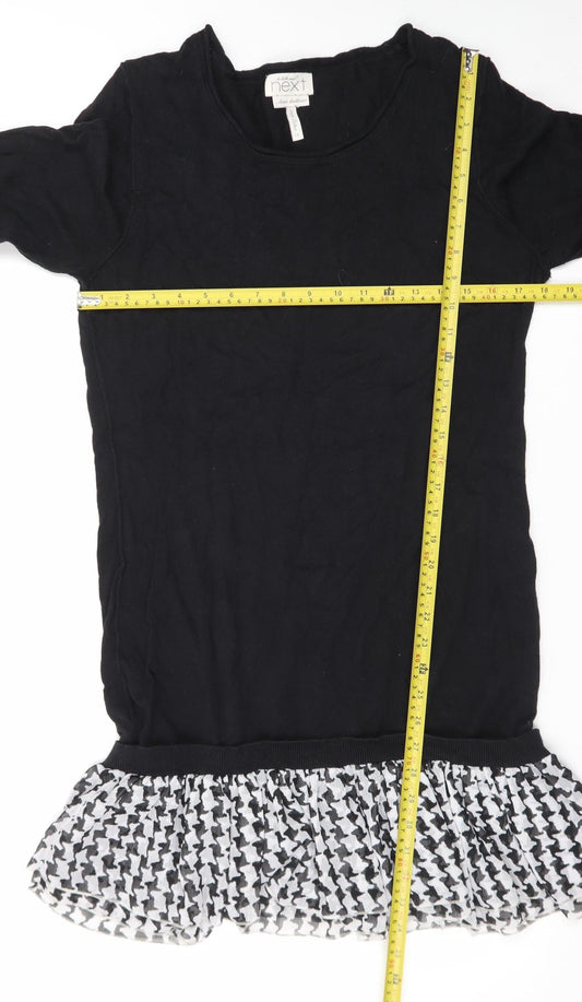 Next Women Black Houndstooth Ruffle Hem Jumper Dress Size 16