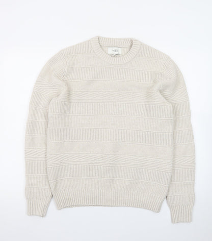 Marks and Spencer Women Ivory Crew Neck Knit Jumper Medium